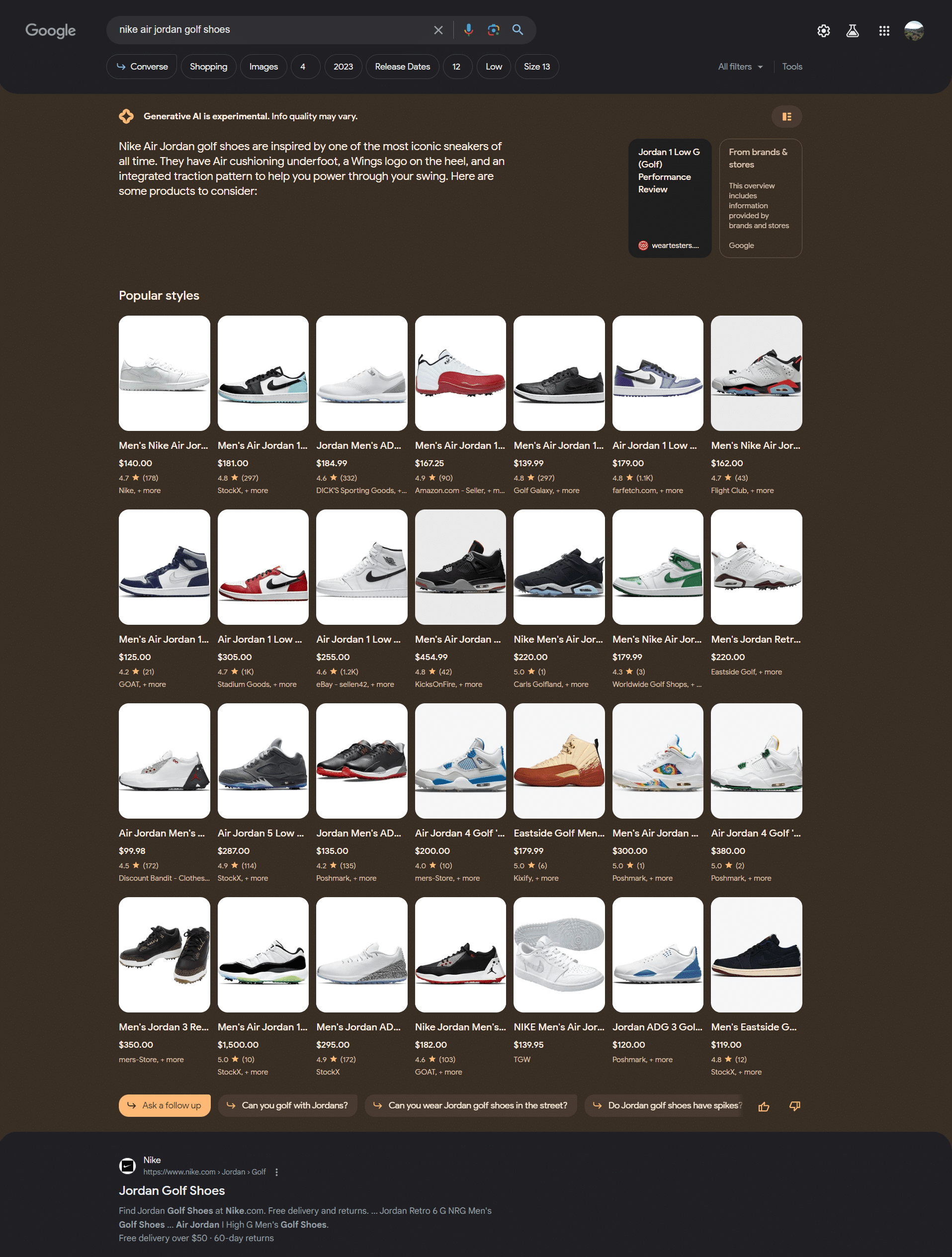 Google SGE - Shopping - Nike Air Jordan Golf Shoes